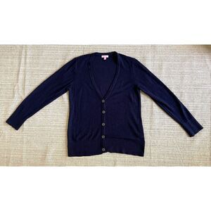 Lilly Pulitzer Navy Blue V Neck Cardigan Sweater Women's XL Tennis Preppy